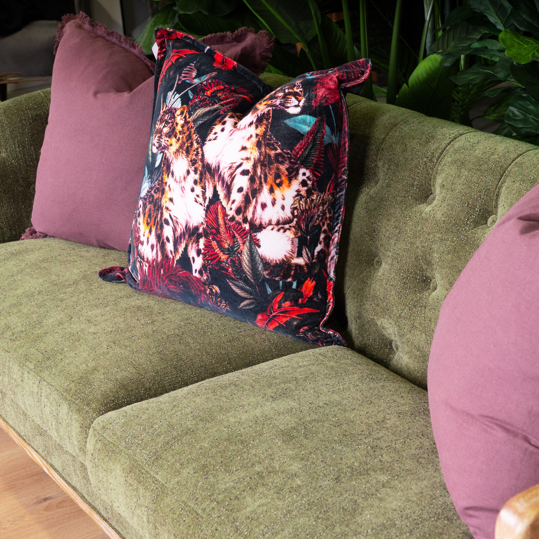 Regal 3 Seater Sofa Fabric With Washed Oak Frame - Green image 2